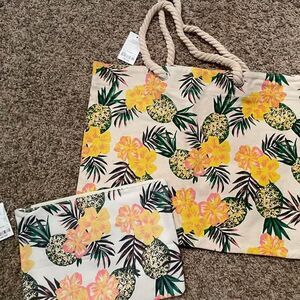 New with Tags Pineapple Tote Bag and Small Matching Bag